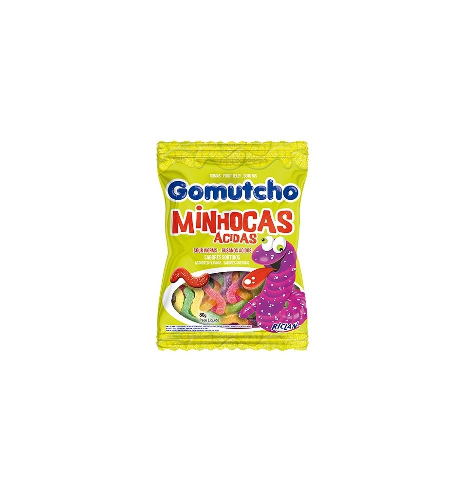 Gomitas de Gusanos Ácidos. Gomutcho Minhocas. 80g