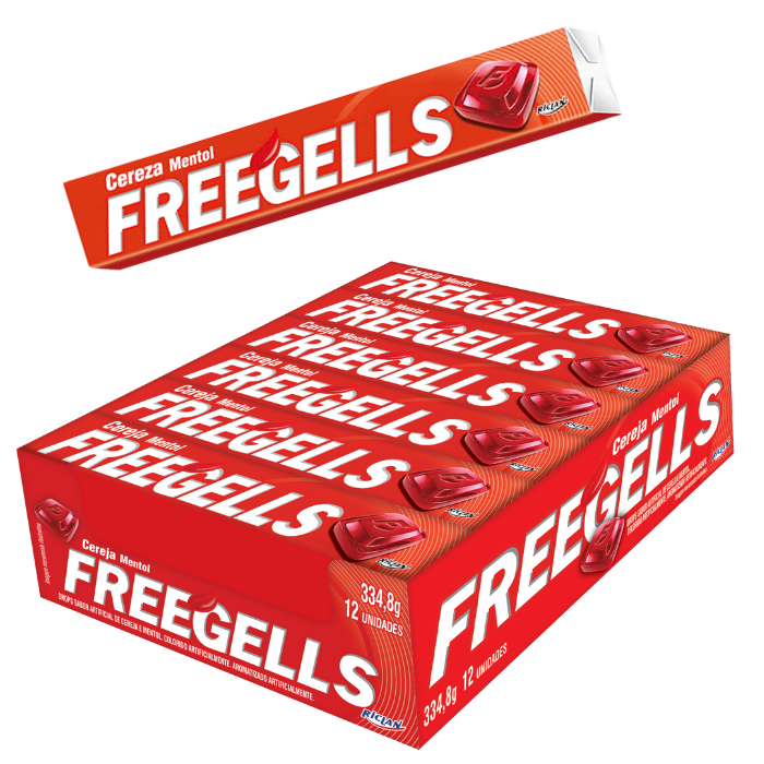Caramelos Duros Freegells  de Cereza Mentol (contiene 12 unidades de 27,9 g c/u - 9 pastillas de 3,1 g c/u)